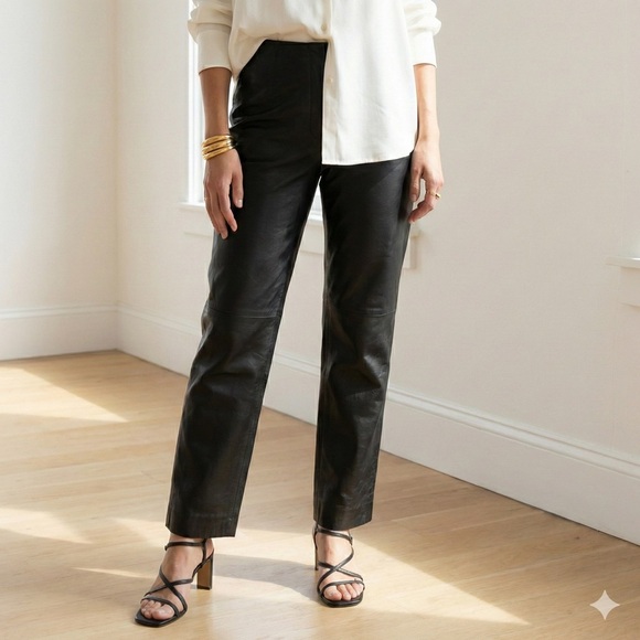 Willi Smith Pants - Vintage Willi Smith 90s Y2K Black Straight Leg Leather Pants - US 10 / Medium